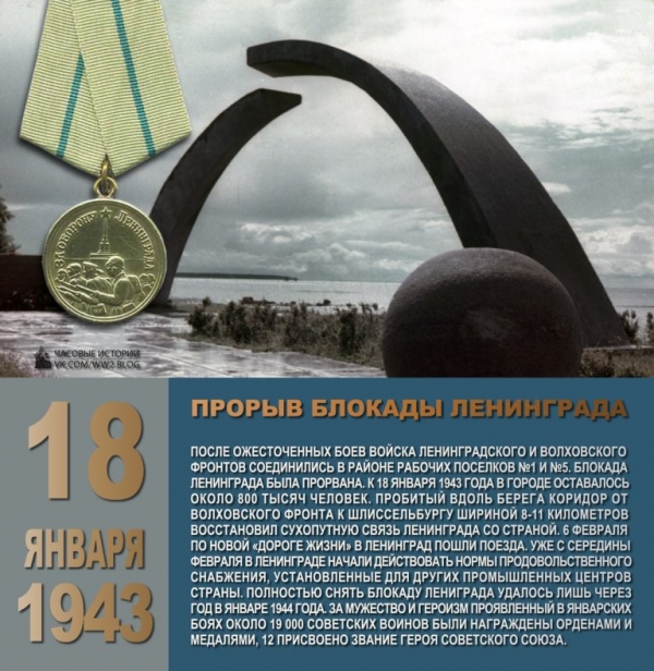 18 января 2018 г. - 75 лет со дня прорыва блокады Ленинграда
